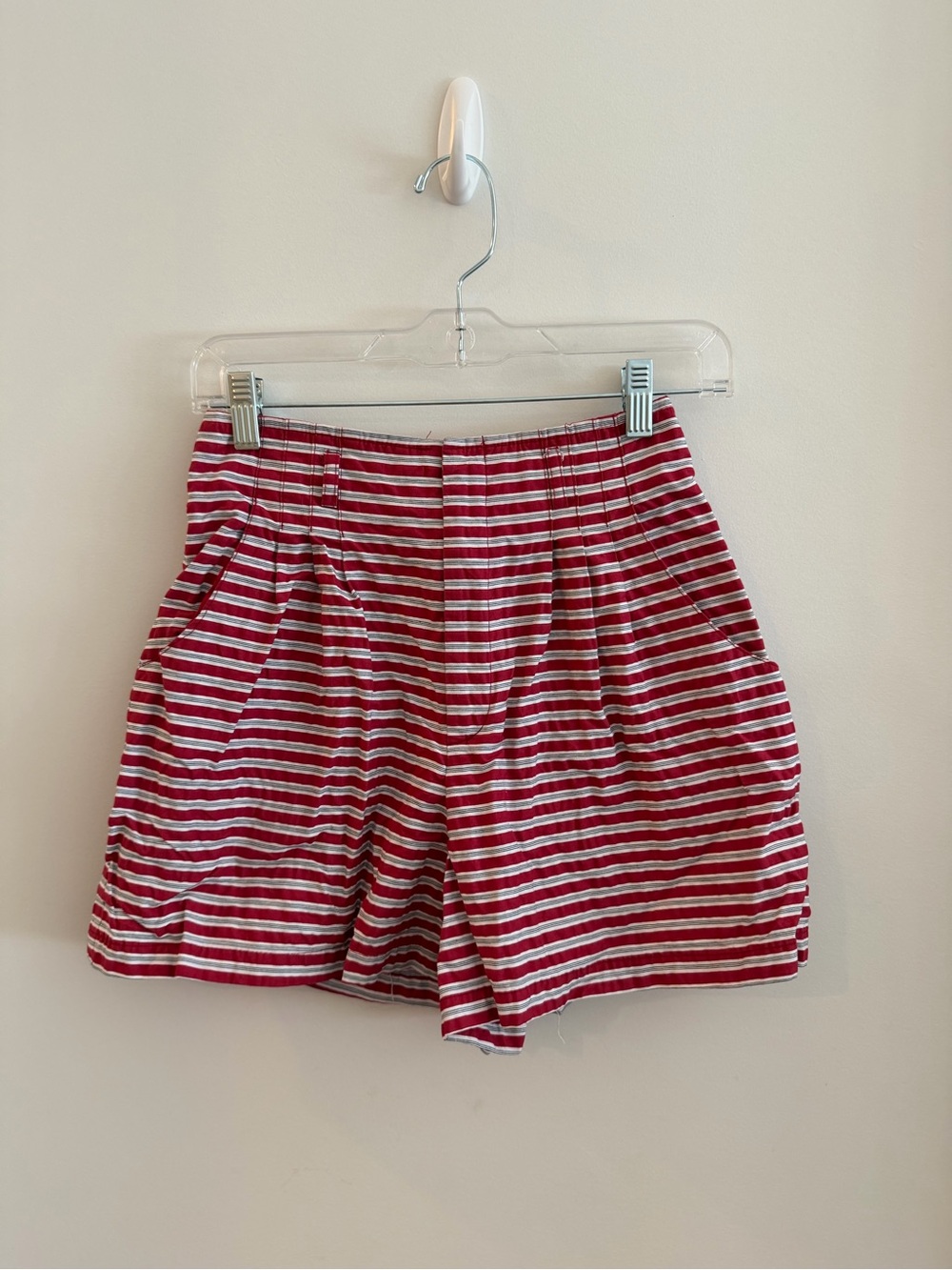 Nanette Lepore Red and White High-Waist Striped Shorts